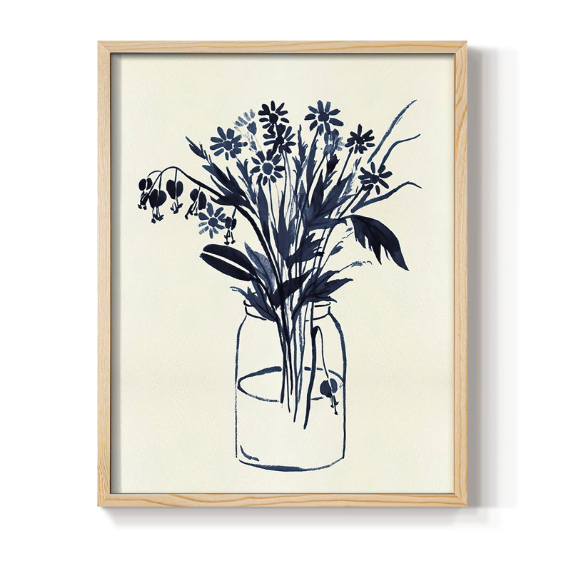 Indigo Floral Vase II, reproduction encadrée - bois massif, Naturel, H 30 po x l 24 po