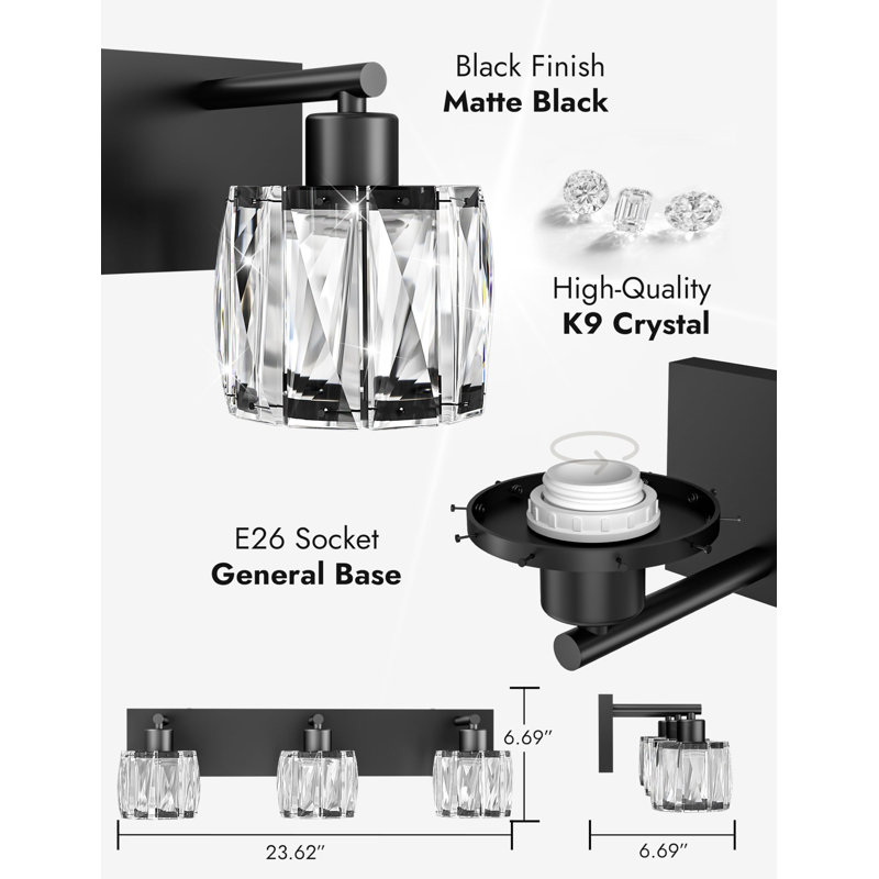 Éclairage de meuble-lavabo en cristal pour salle de bain, 3 lumières de meuble-lavabo, miroir de salle de bain moderne sur miroir (excluant l'ampoule)