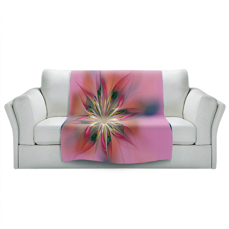 Hand Woven Throw Blanket, 51" W x 60" L, Pink/Green/Yellow