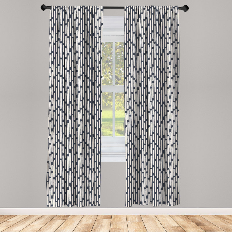 Rideaux abstraits Wrought Studio ™, barre audacieuse coup de pinceau, paire de 28 po, bleu ardoise foncé beige