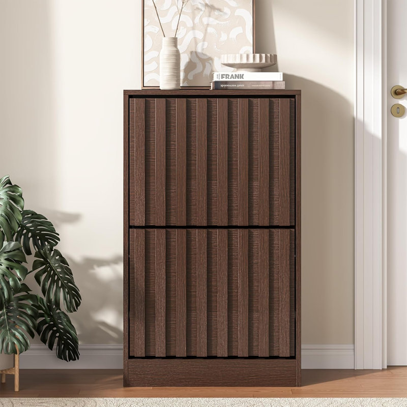 8 Pair Solid Wood Shoe Storage Cabinet, Walnut