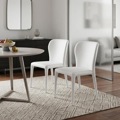 Ensemble de deux chaises d'appoint de salle à manger rembourrées en similicuir blanc