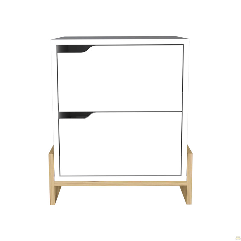 Nightstand, Bedside Table With 2-Drawers, White/Brown