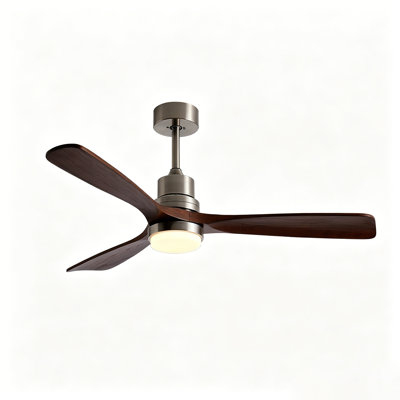 52 Inch 3 Fan Blades Solid Wood Ceiling Fan with Dimmable LED Light, Quiet DC Motor Reversible Fan with 2 Downrods, Timing & Mute Beep for Bedroom Farmhouse