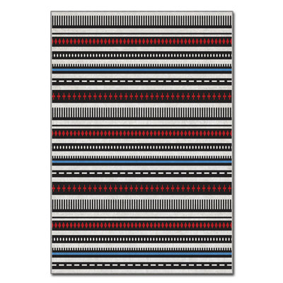 Tapis rectangulaire tissé à la machine en polyester tissé à la machine noir / rouge / gris