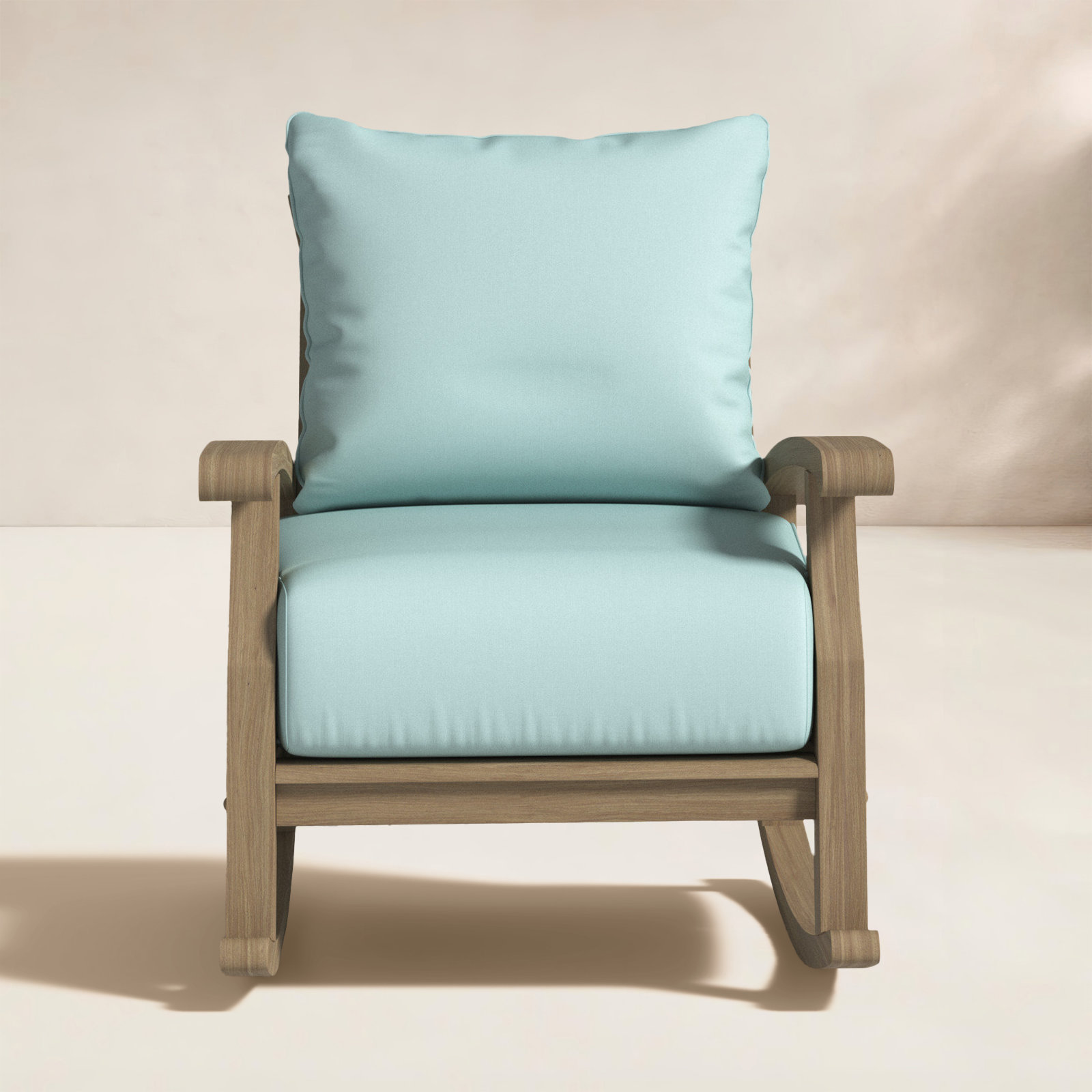 Summerton Teak Patio Rocking Chair, Blue Spruce Performance Linen, Gray