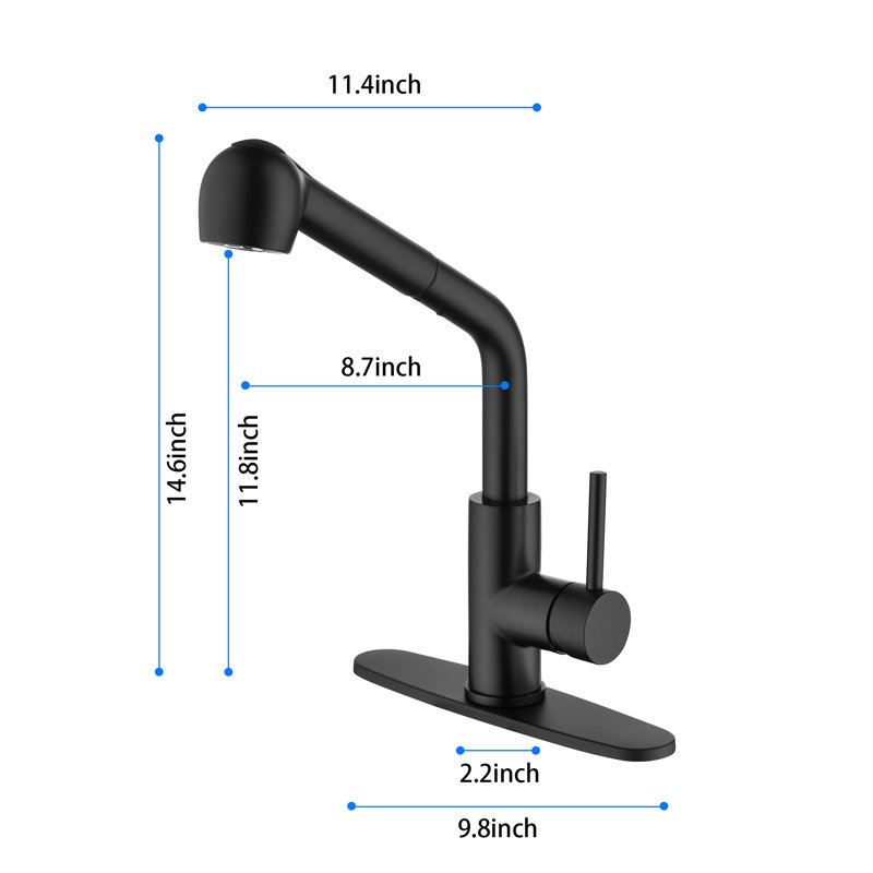 Robinet d'évier de cuisine à poignée simple avec accessoires, Noir mat