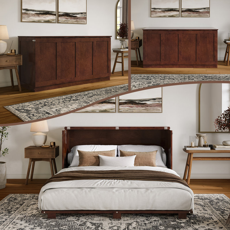 Westfield Low Profile Wood Murphy Bed Chest with 6" Mattress, Walnut