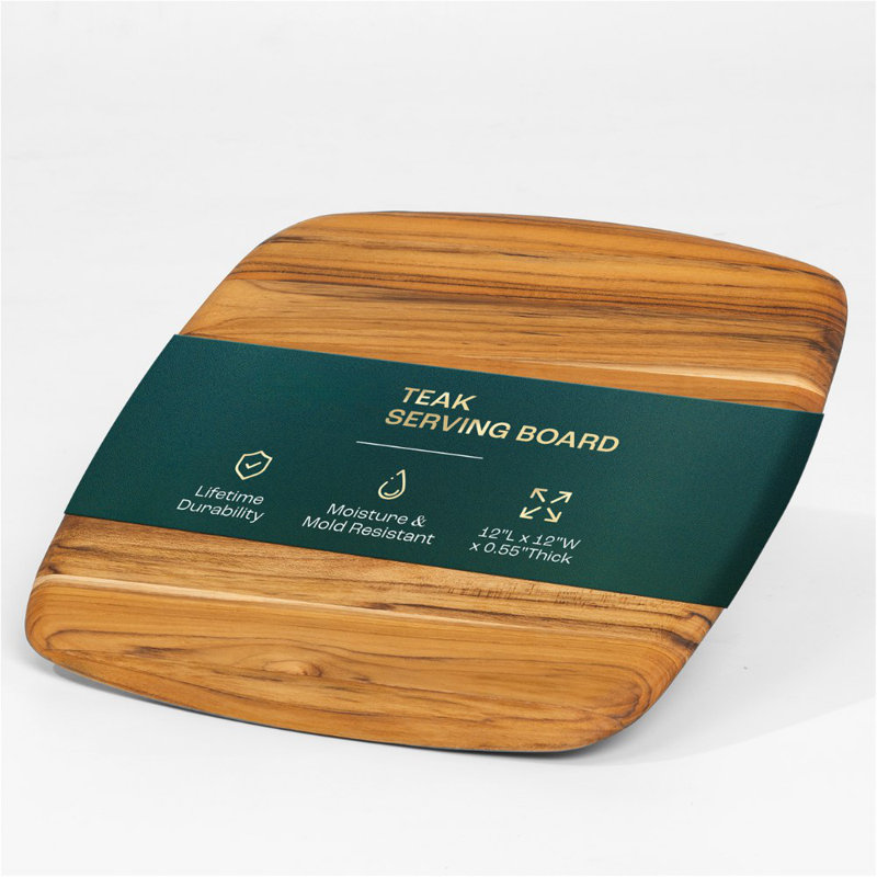 Anders Teak Wood Serving Tray, 12" H x 12" W x 0.55" D