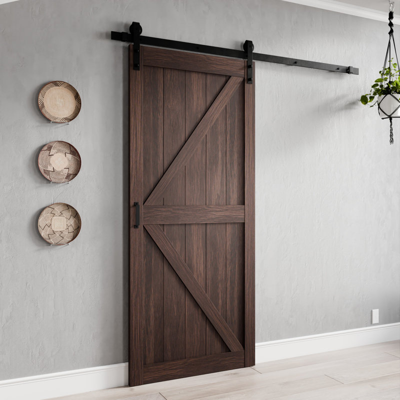 Brown 36" x 84" Sturdy Wood Sliding Barn Door