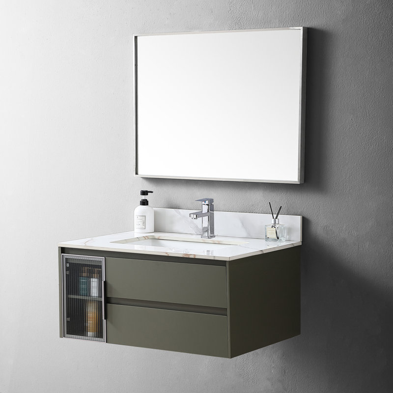 31 po. Comptoir de meuble-lavabo en pierre 31 po avec évier encastré et dosseret en céramique - doré