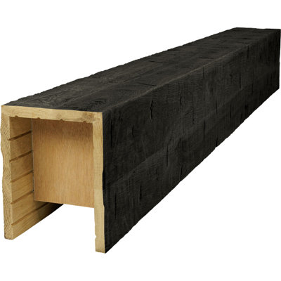 AmeriCraft Wood Hand Hewn Beam, 3-Sided (U-Beam), 5 1/2"W x 5 1/2"H x 72"L, True Black Finish, Stain Grade White Oak