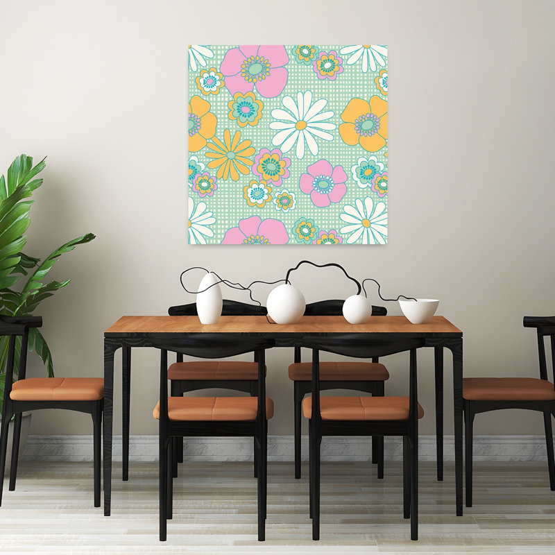 Art contemporain rétro fleur printanier, H 32 po x l 32 po