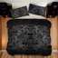 Ensemble de housse de couette en microfibre damassé gothique avec taies d'oreiller, tête de mort noire à imprimé numérique sur le devant gris et dos noir uni, literie réversible, lit double grand, lit double et édredon non inclus-122268455