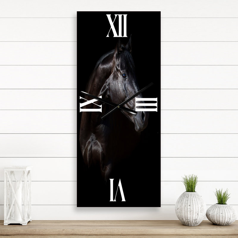 Silhouette d'une horloge murale cheval et fille, Petit