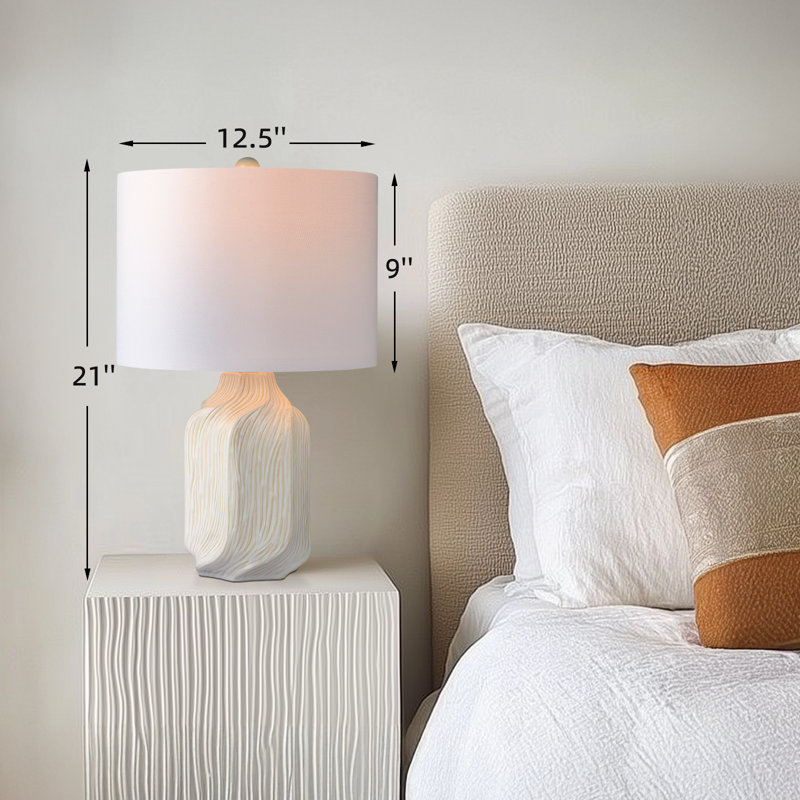 Srivatsa 21‘’ White Etched Ceramic Table Lamp with White Shade