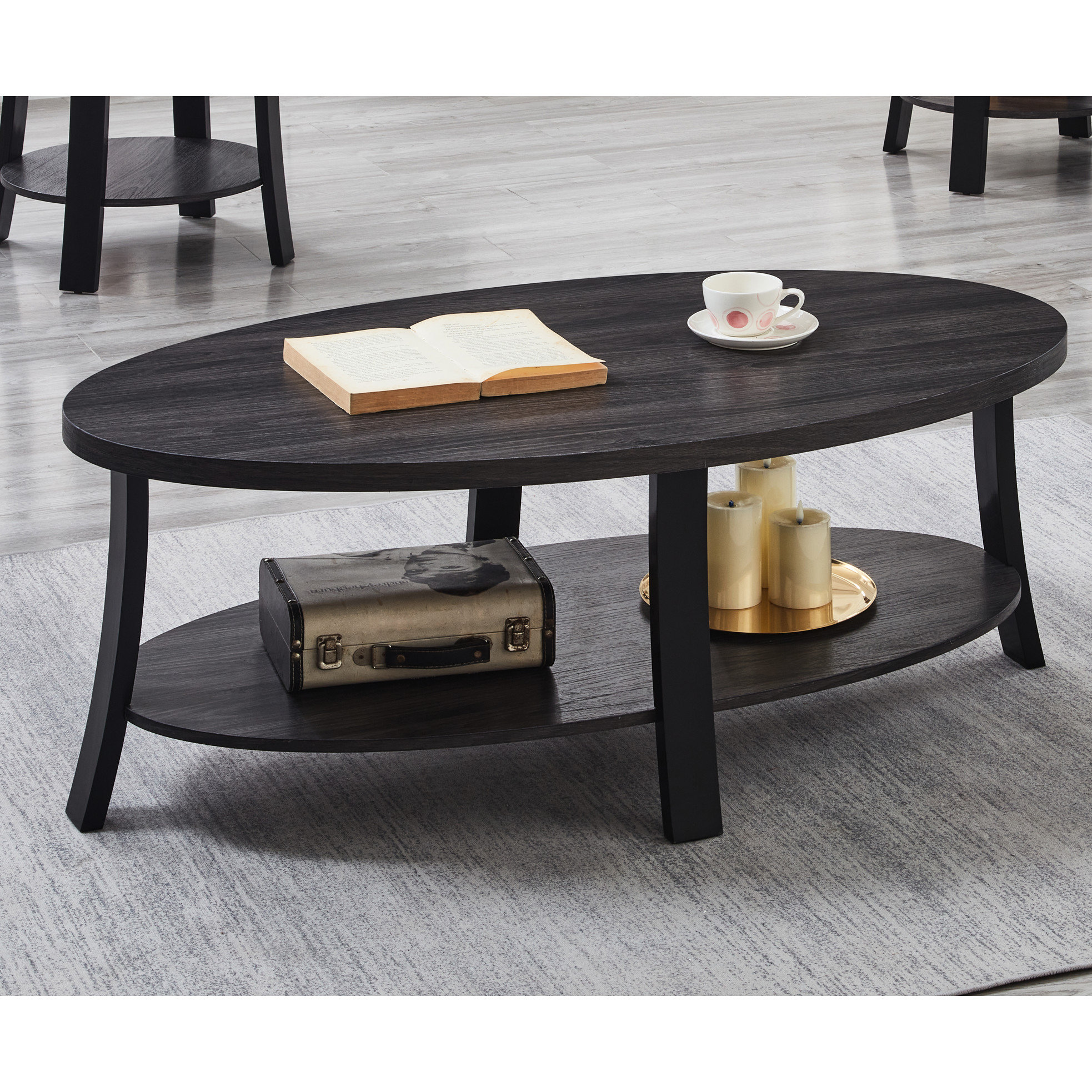 Latitude Run® Oval Wood Coffee Table In White With Stable Shelf And ...