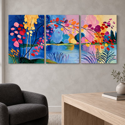 Ensemble exclusif de 3 toiles grand format représentant un paysage de montagne serein aux tons monochromes, une décoration murale moderne idéale pour le salon, la chambre, le bureau et la maison.