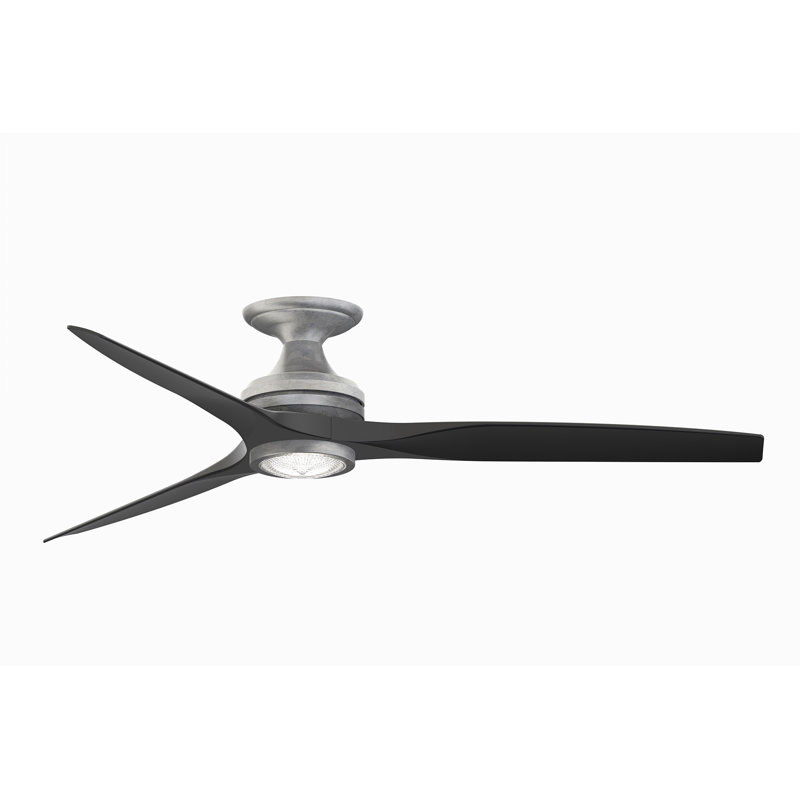 Spitfire 60 inch Flush Indoor/Outdoor Ceiling Fan with LED Light Kit - Black with Black Blades, Black, Black