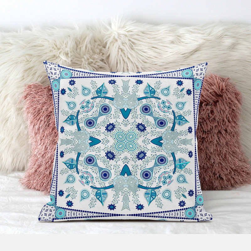 Coussin décoratif pour l'intérieur et l'extérieur 26 po x 26 po Aqua, Bleu / blanc