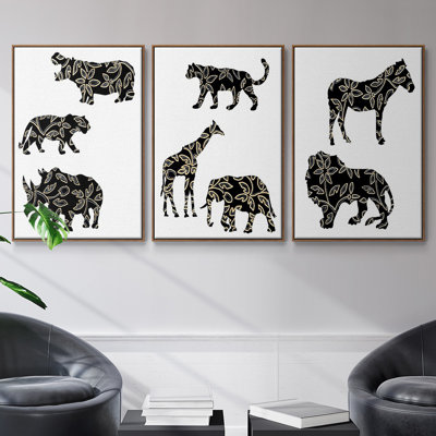 Ornementaux animaux de safari I, reproduction sur toile 3 pièces