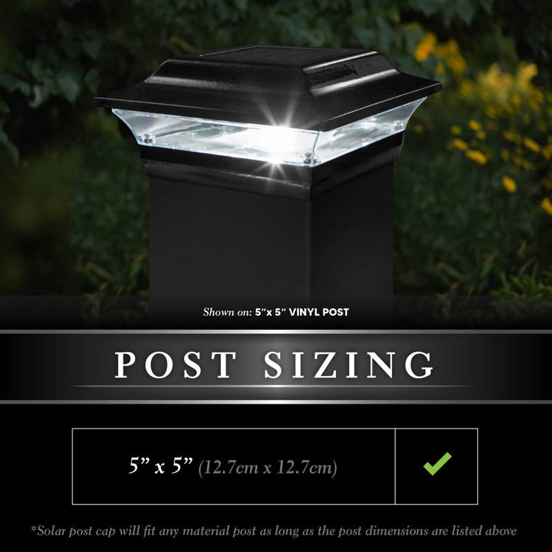 Black Aluminum LED Solar Post Cap Light for 5" x 5" Posts