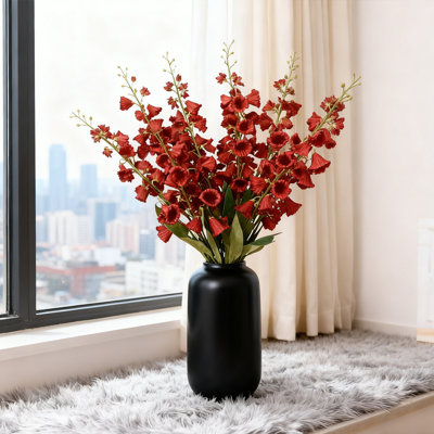 5 Pieces Artificial Flower Silk Bell Orchid Bouquet, 37.4 Inch Long Stem Faux Flowers for Wedding Porch, Home Party Wedding Centerpieces, Garden DIY Decor, Red