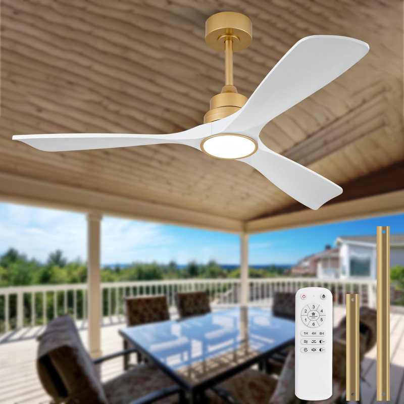 52-inch ceiling fan with light and remote control, quiet DC motor, dimmable LED light, 3 solid wood blades, 6-speed reversible fan, suitable for indoor home use