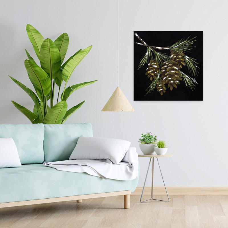 Art contemporain avec brindille de pin, H 24 po x l 24 po