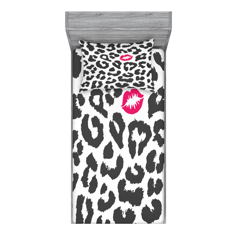 Microfiber Animal Print Sheet Set, Twin Sheet Set with Fitted Sheet