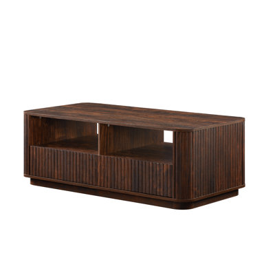 52"W Fluted Coffee Table with Open Shelf and 2 Drawers