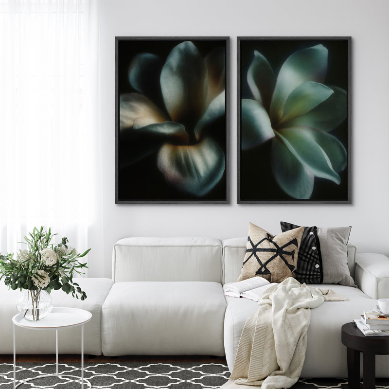 Feuilles tropicales, ensemble de 2 reproductions d'art encadrées sur toile, H 24 po x l 32 po, Noir