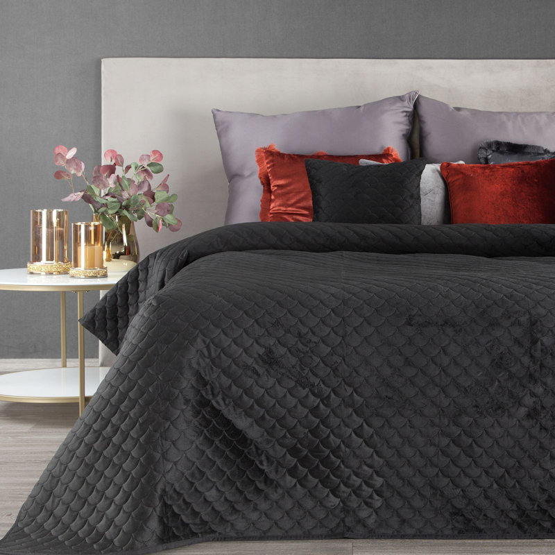 Ried Velvet Solid Colour Bedspread, W220 x L240cm, Beige