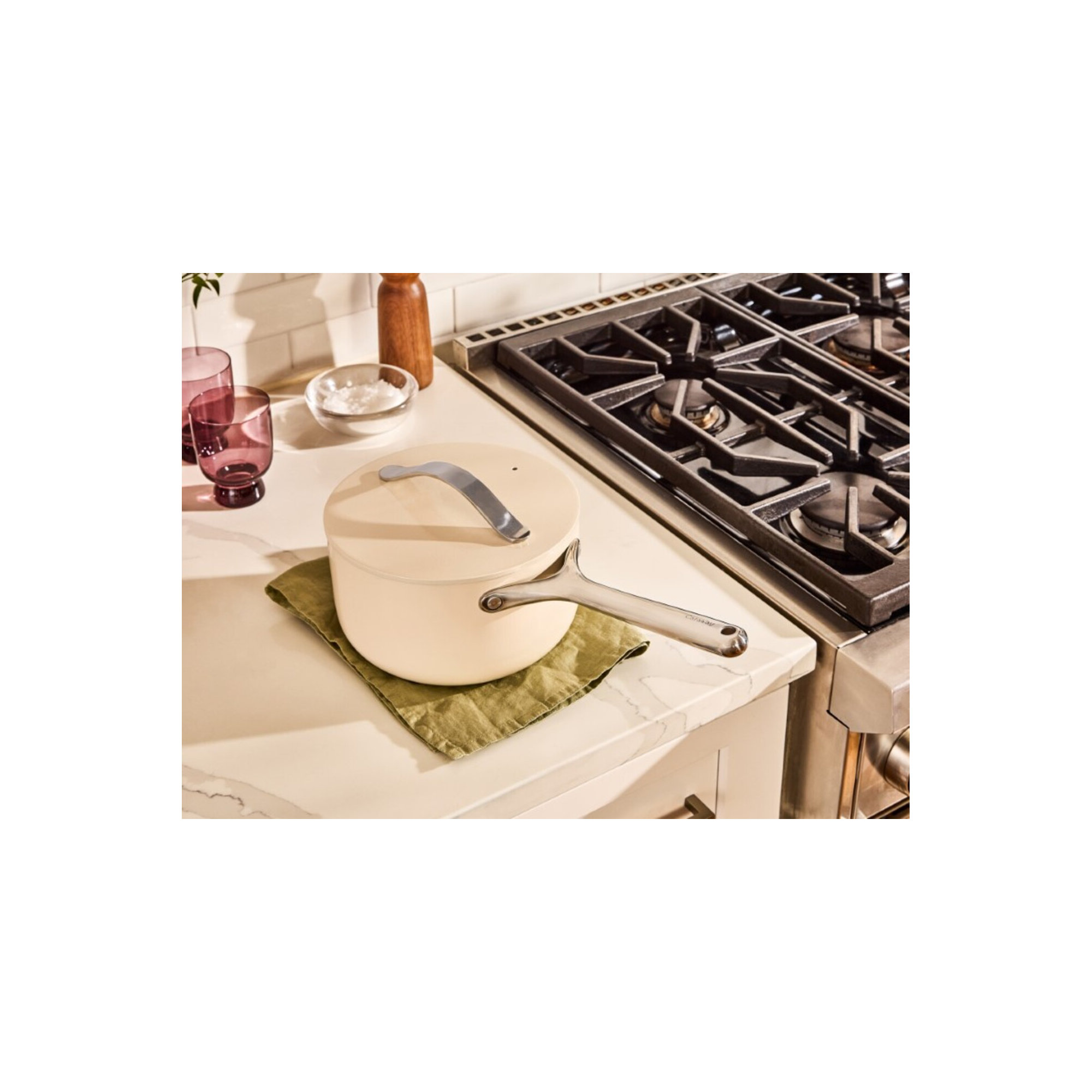 Caraway Nonstick Ceramic Saucepan, 3 quarts, Cream