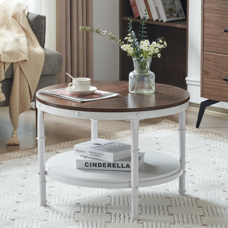 Table basse vintage rétro à 2 niveaux, Bois rouge, H 18,3 po x l 25,6 po x P 25,6 po
