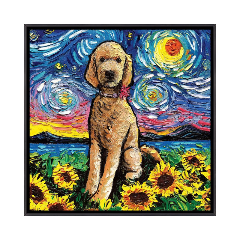 «Goldendoodle Night II» par Aja Trêves - reproduction d'art, Pas de tapis, H 37 po x l 37 po x P 1,5 po