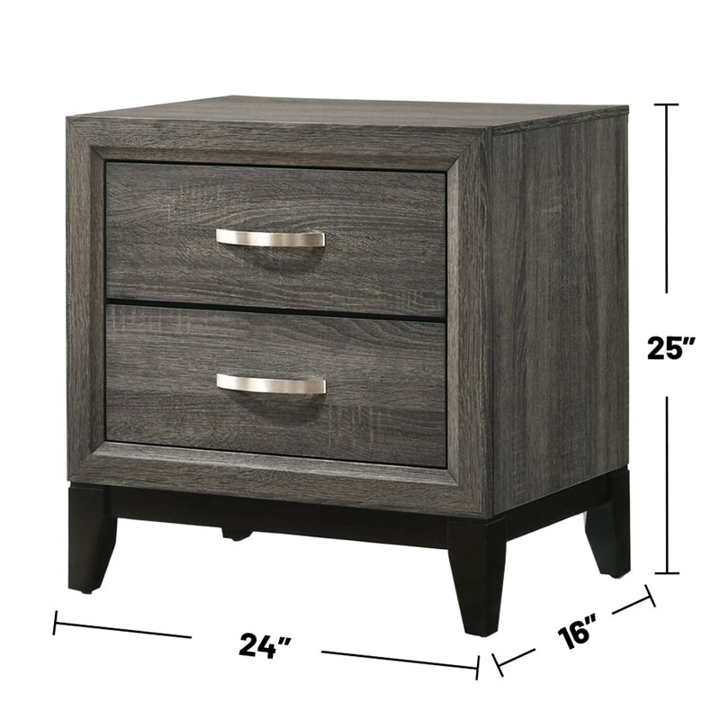 Table de chevet grise patinée avec deux tiroirs pour la chambre à coucher