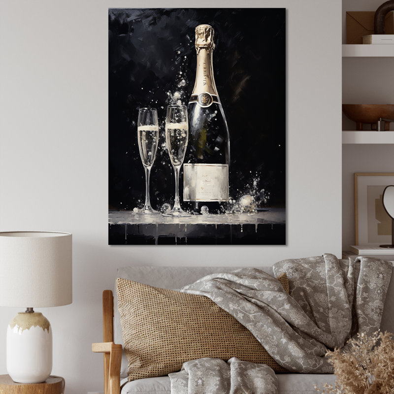 Cuves Sparkling Champagne Canvas Wall Art in Black and Silver
