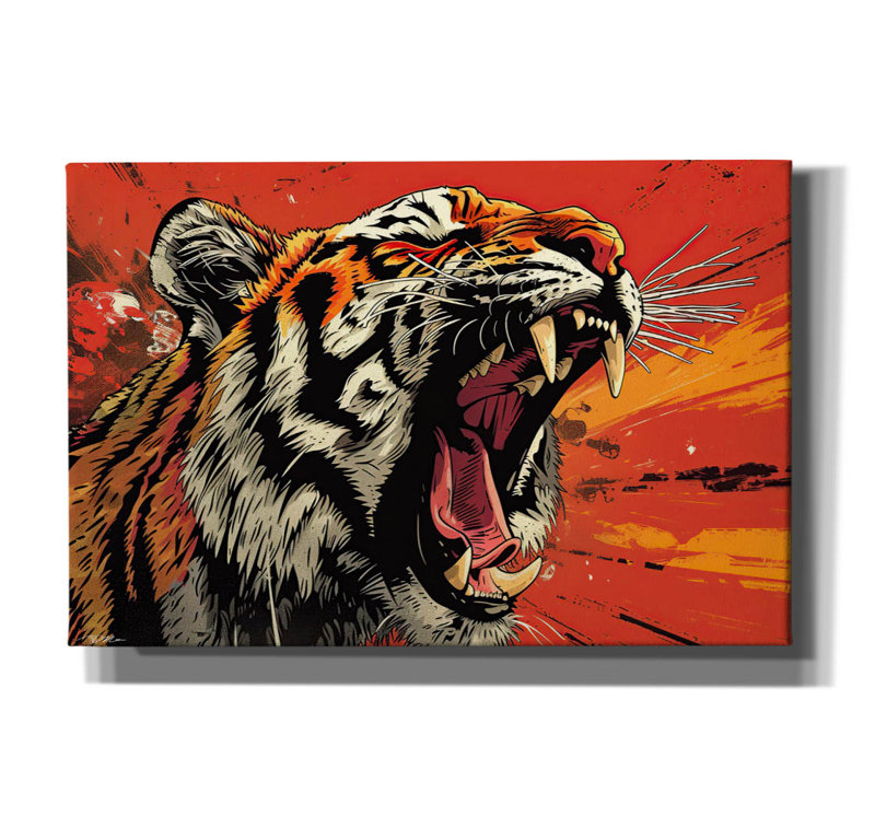 Art mural sur toile «Roaring Tiger» par Momart, 26 po x 18 po, H 40 po x l 60 po x P 1,5 po