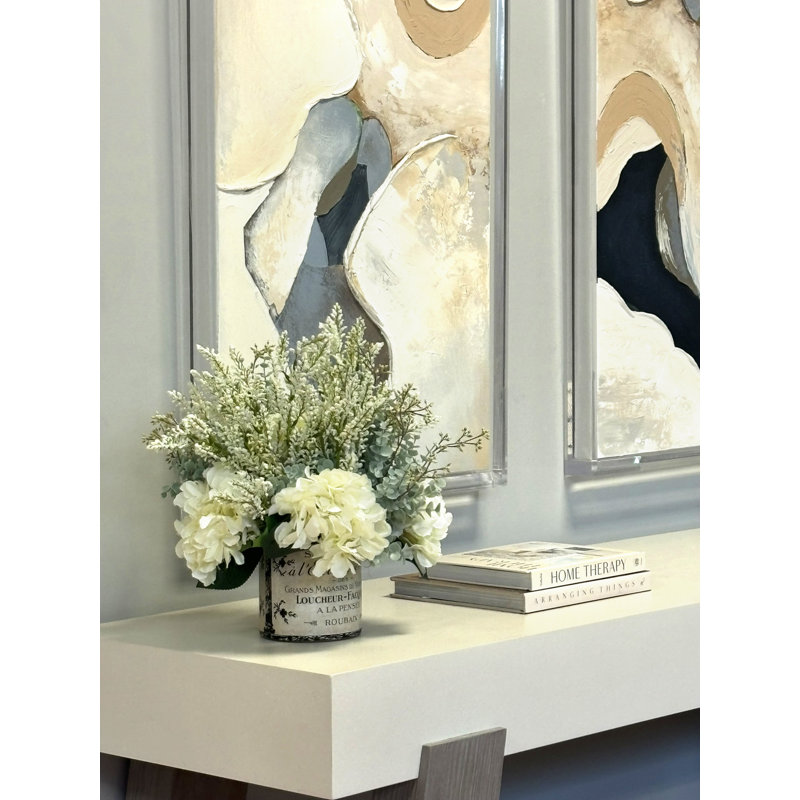 Hydrangea, Heather and Eucalyptus Centerpieces in Glass Vase