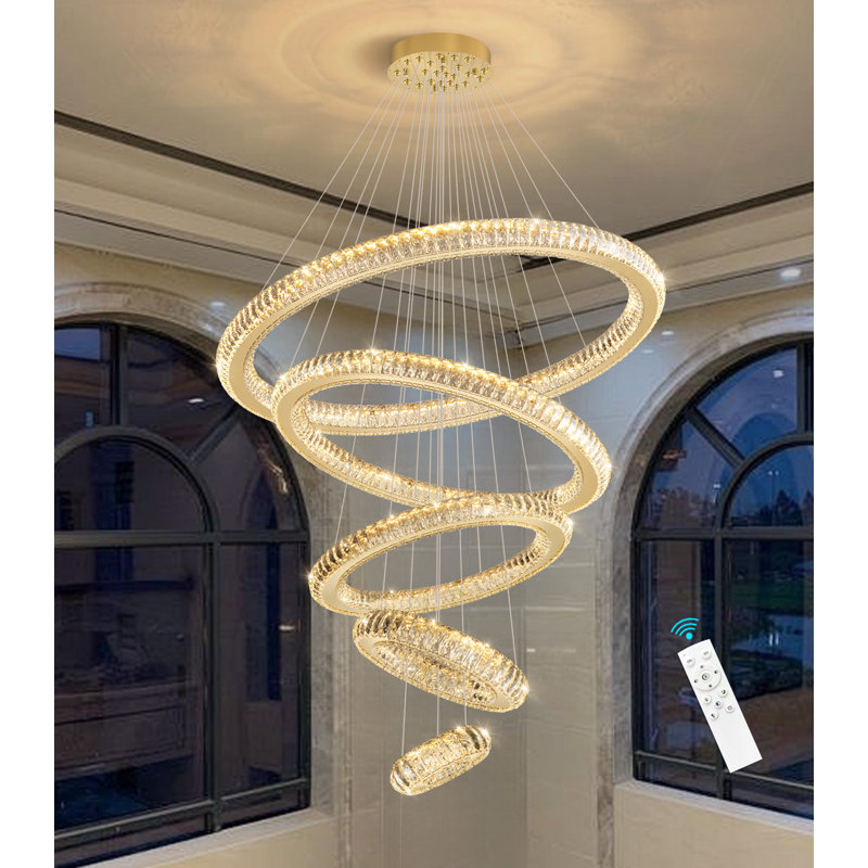 Modern Dimmable 5 Rings Led Chandelier, Gold