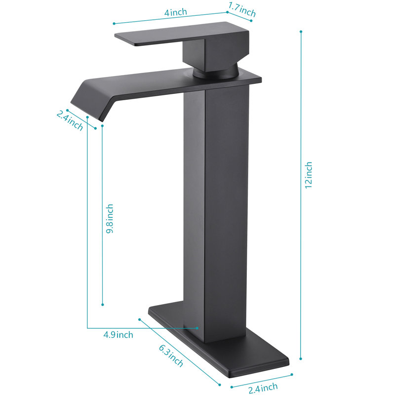 Waterfall Flow Bathroom Sink Faucet In Matte Black, Single Design For Optimal Water Usage, Made With Stainless Steel Black Spout Faucet, Single Handle To Adjust Easily, Built Strong