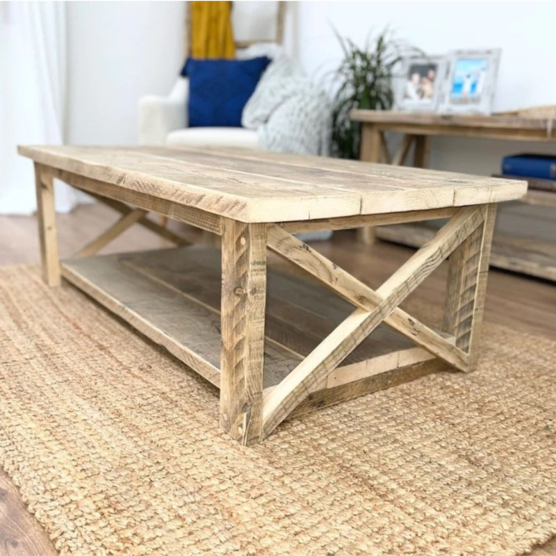 Abbigail Solid Wood Floor Shelf Coffee Table with Storage, Clear, 40" H x 100" L x 66" W