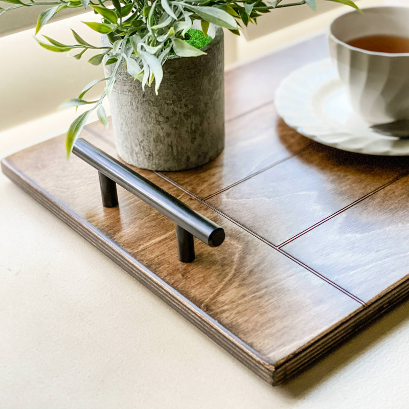 Cristain Solid Wood Serving Tray – Handmade Wooden Decorative Tray with Handles, Warm Brown Finish