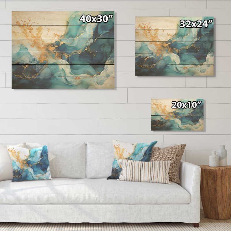 Fusion océanique dans un art liquide - art en bois océanique sur bois de pin naturel, H 30 po x l 40 po