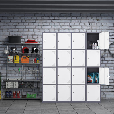 Metal 4-Tier 15'' Lockable Locker with Key, Outdoor Furniture for Home and Office Storage