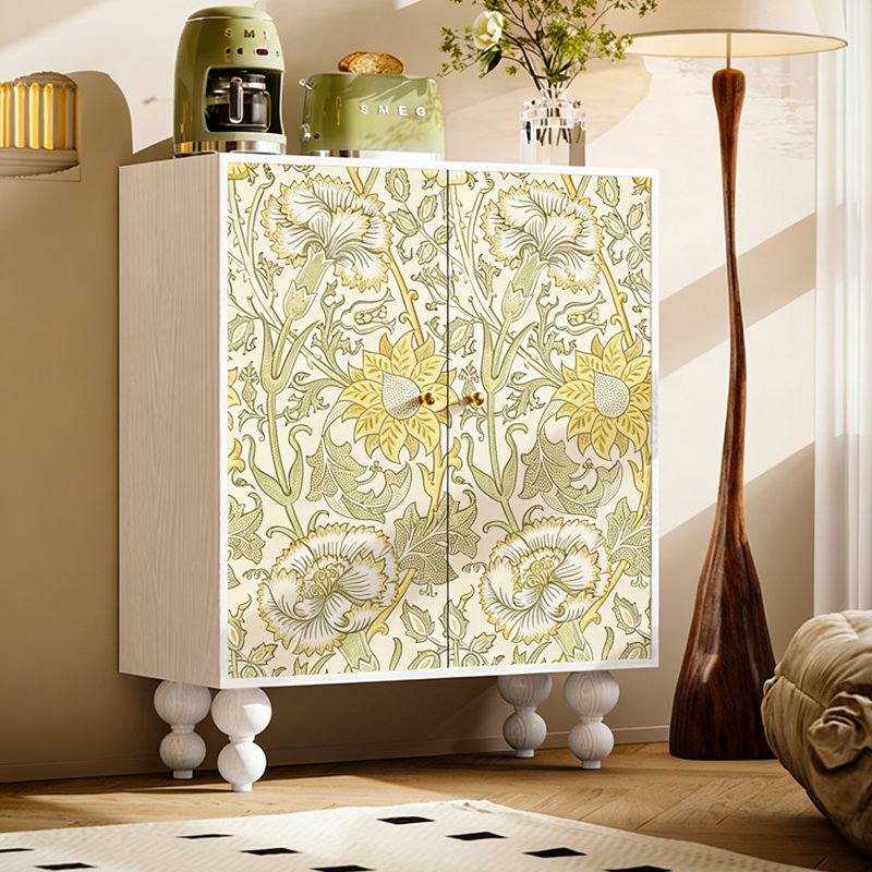 Armoire de rangement en bois massif avec portes doubles, Ivoire ivoire