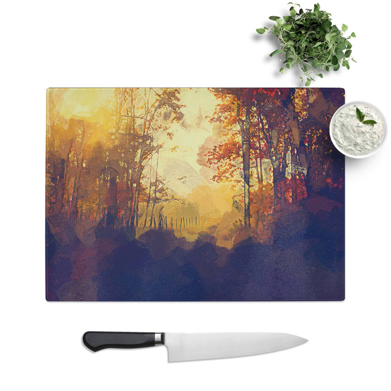 Tempered Glass Woodland Path in Poland in Abstract Chopping Board, 39 cm W x 28.5 cm L