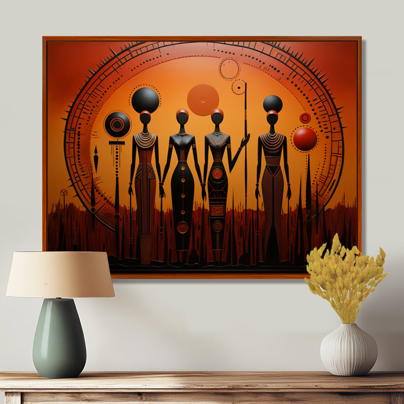 «African Tribal Rhythms I», art mural africain, H 34 po x l 44 po x P 1,5 po, Cadre flottant brun