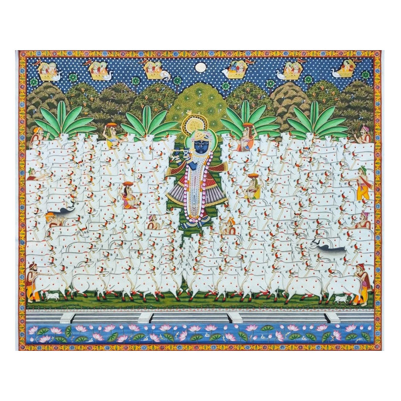 Shrinathji (forme du dieu Krishna) avec peinture de vaches Pichhwai | Par Dheeraj Munot